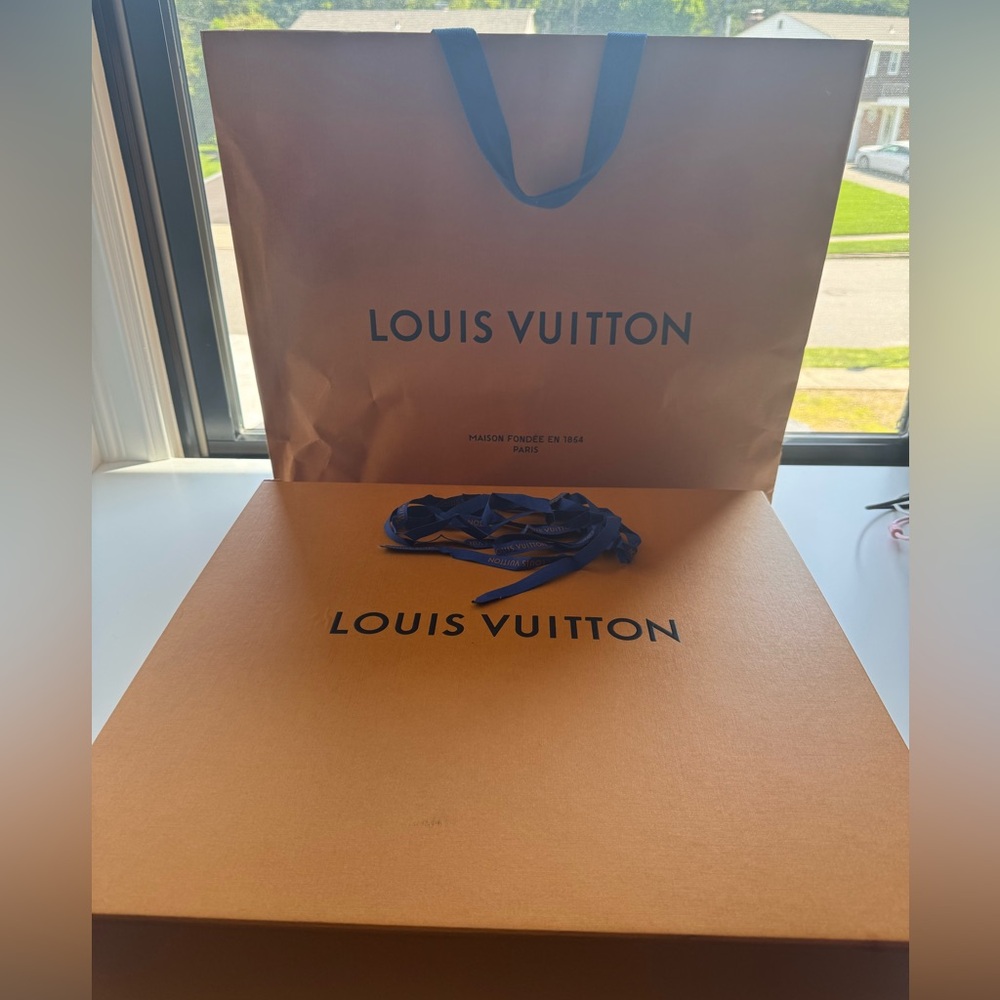 Louis Vuitton Orange Shopping Bag with Blue Handle